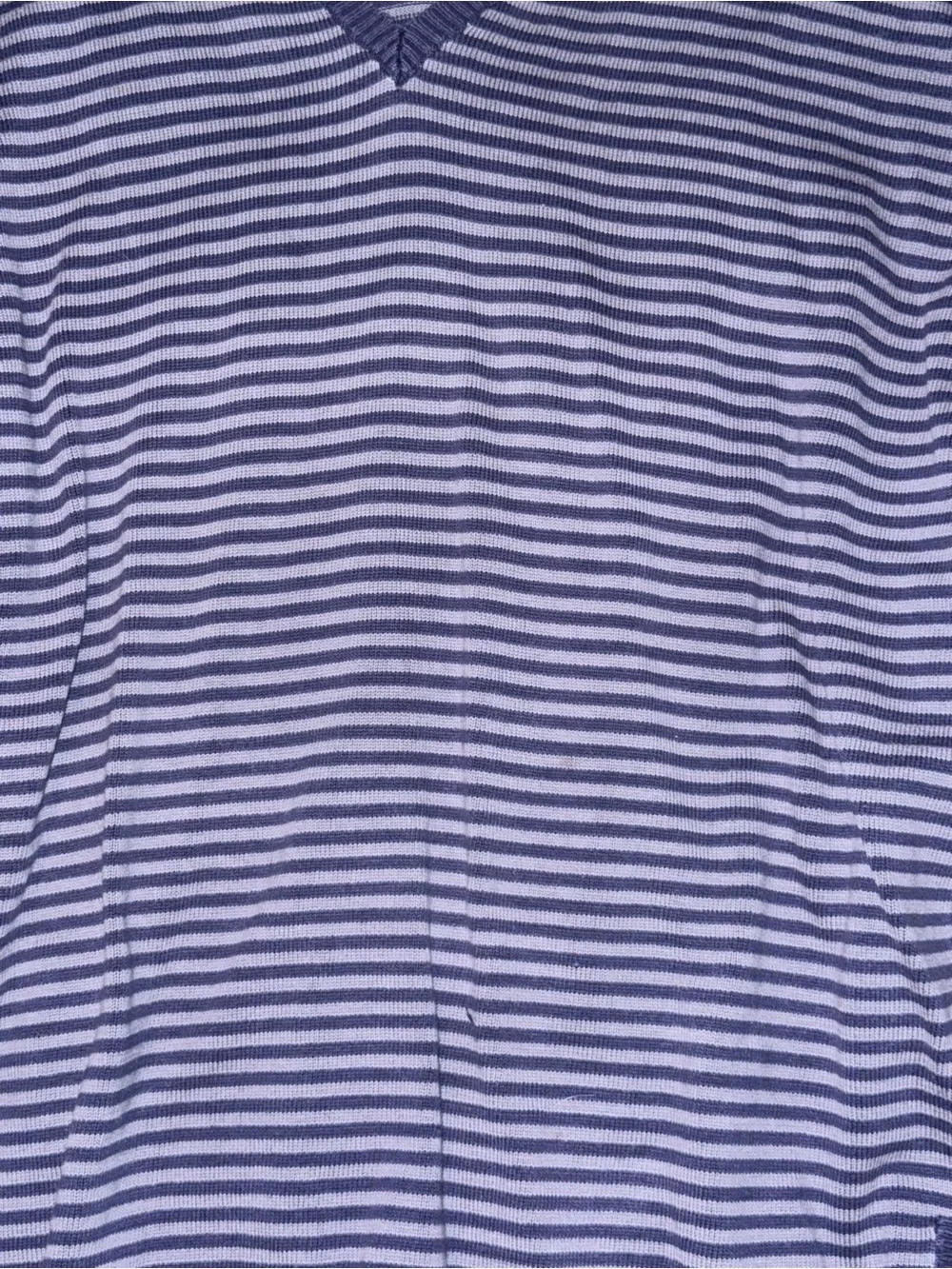 GAP Women's Navy and Gray Striped V-Neck Long Sleeve Top